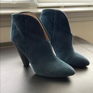 Deep Teal Suede Ankle Boots with Pointed Toe